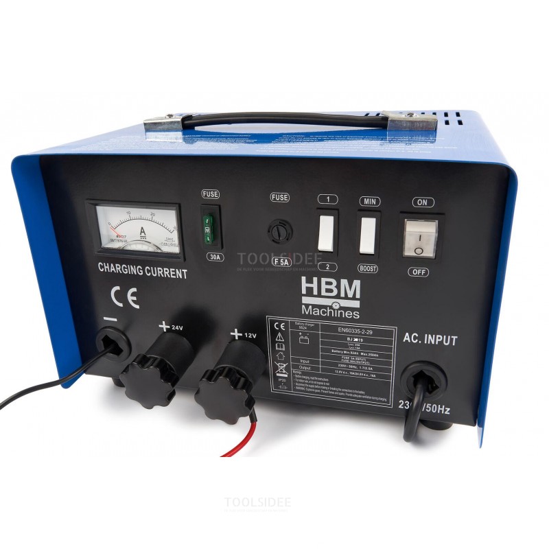 chargeur de batterie professionnel hbm, booster de démarrage 12, 24 volts 92 - 250 ah