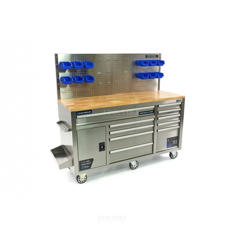 HBM 158 cm 10 Drawers Workbench with Door and Back Wall - Stainless Steel