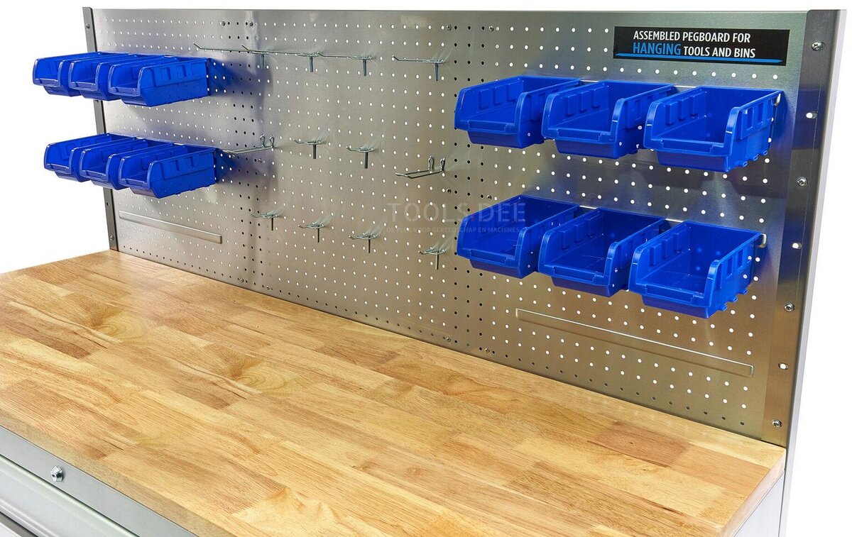 HBM 158 cm 10 Laden Werkbank met Deur en Achterwand - RVS