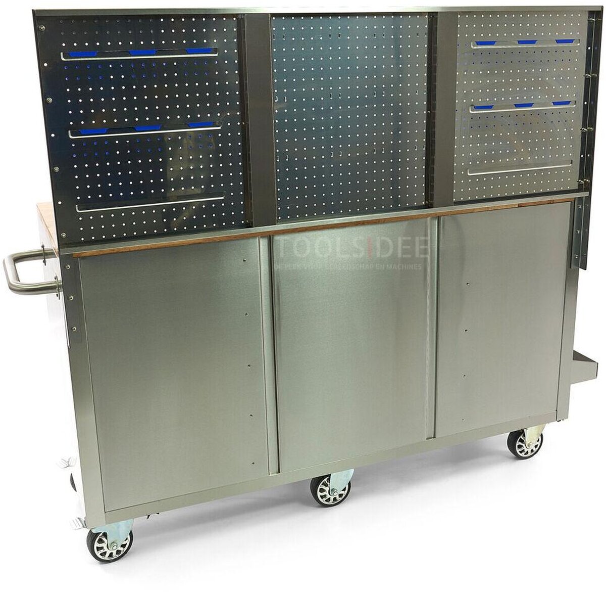 HBM 158 cm 10 Laden Werkbank met Deur en Achterwand - RVS