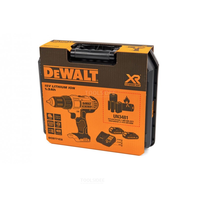 DeWalt DCD771C2 juego de destornilladores / taladro con batería de iones de litio de 18 V (2 baterías de 1,5 Ah) en estuche - DC