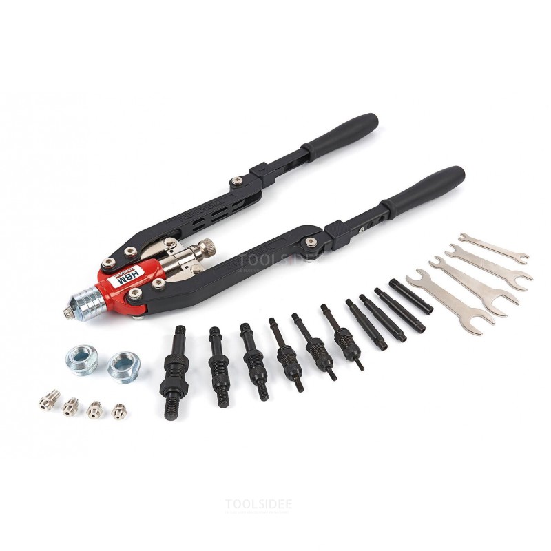 Pinza Rivettatrice Manuale Per Rivetti Ciechi - Set Con 4 Bocchelli E 100 Rivetti (2.4, 3.2, 4.0, 4.8 Mm) In Custodia