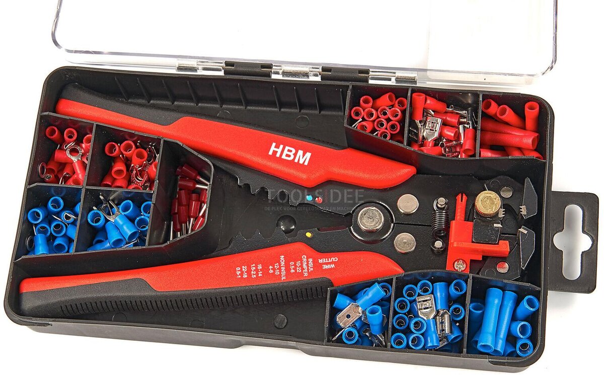 Hbm 199-stykke profi 4 i 1 automatisk trådstribningsværktøj med skære- og krympefunktion inklusive 199 kabelsko