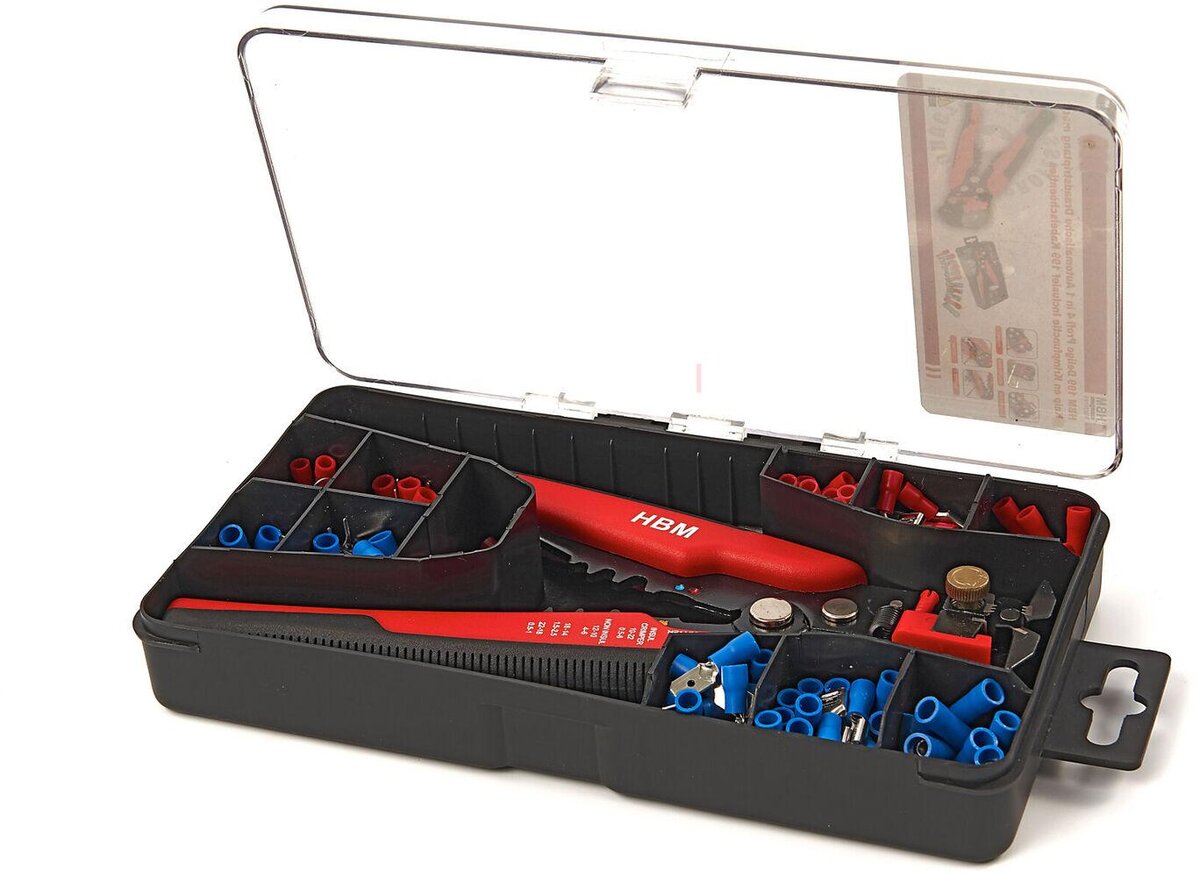 Hbm 199-stykke profi 4 i 1 automatisk trådstribningsværktøj med skære- og krympefunktion inklusive 199 kabelsko