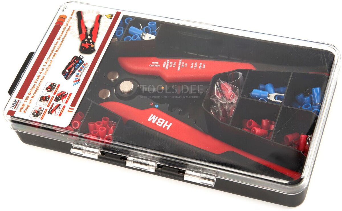 Hbm 199-stykke profi 4 i 1 automatisk trådstribningsværktøj med skære- og krympefunktion inklusive 199 kabelsko