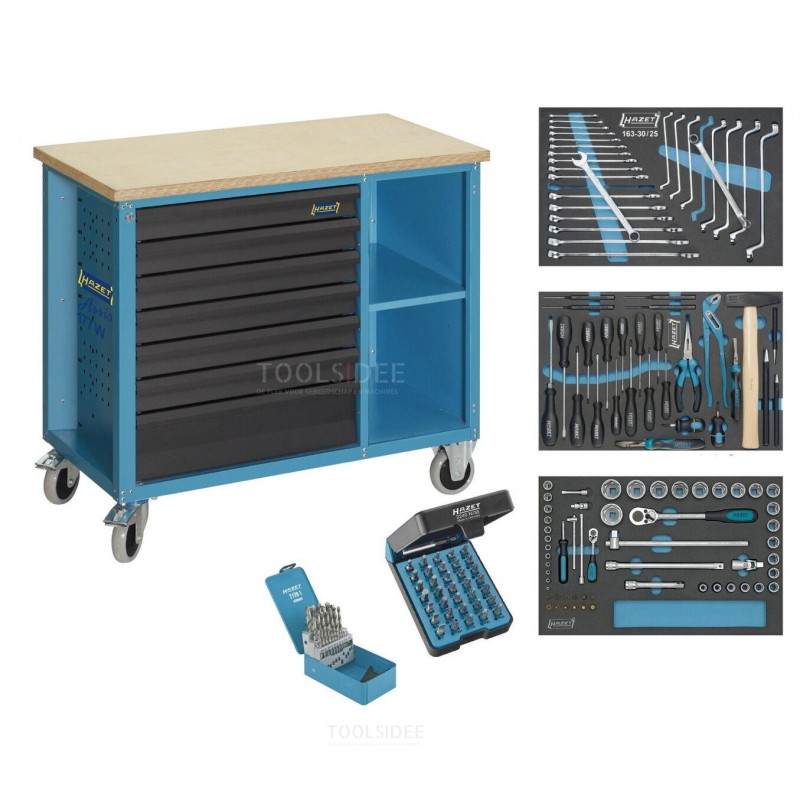 Hazet 177w-7/169 169-piece mobile filled workbench with tools - 7 drawers