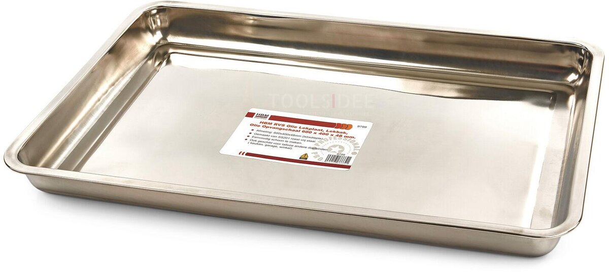 HBM oljedrypsbrett i rustfritt stål, dryppbrett, oljefangerbrett 600 x 400 x 48 mm.