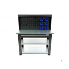 HBM Professional 137 cm 3-Ebenen-Werkbank aus Stahl mit Schublade und Rückwand