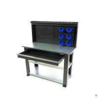 HBM Professional 137 cm 3-Ebenen-Werkbank aus Stahl mit Schublade und Rückwand