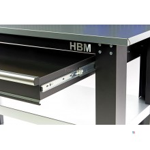 HBM Professional 137 cm 3-Ebenen-Werkbank aus Stahl mit Schublade und Rückwand
