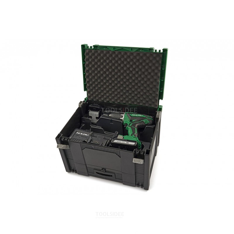 Trapano/avvitatore a batteria Hikoki 18 Volt, con due batterie 1.5Ah e caricabatteria. In systainer impilabile e cassetto riempi