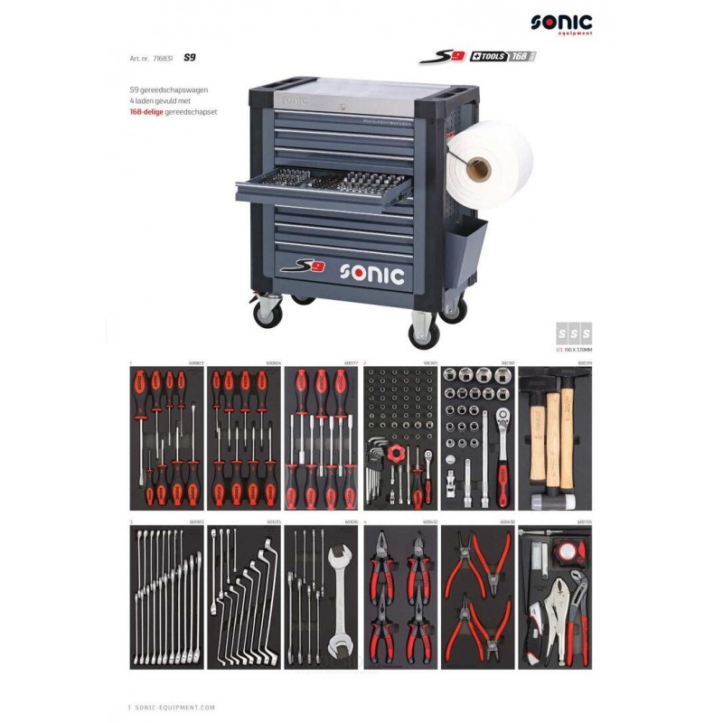sonic 168 piece filled tool trolley s9