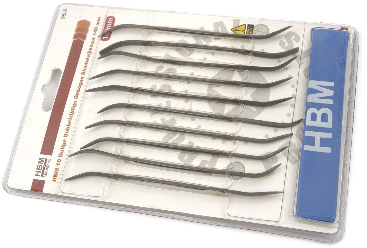 Hbm 10-delt dobbeltsidet buet nøglefil sæt 140 mm