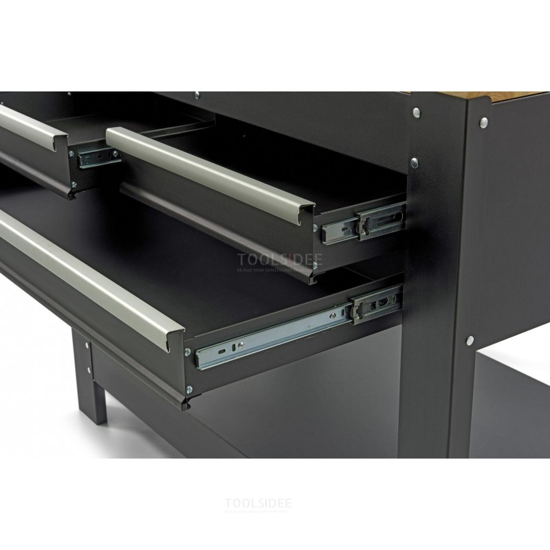 HBM Workbench with 3 drawers, rear wall, LED lighting and power strip