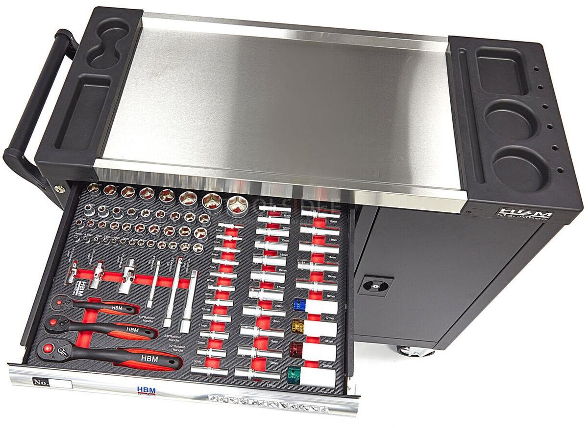 HBM 274 Piece XL Premium Filled Tool Trolley With Door and Carbon Inlays