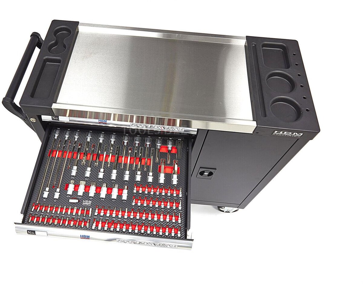 HBM 274 Piece XL Premium Filled Tool Trolley With Door and Carbon Inlays