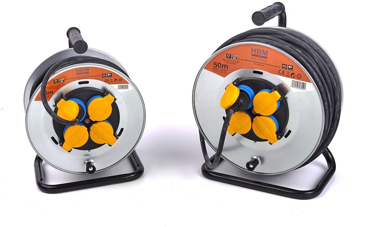 HBM Spatwaterdichte IP44 Stroomhaspel, Kabelhaspel 3 x 1,5 mm