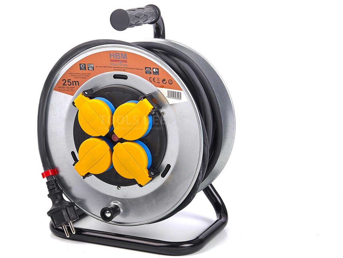 HBM Spatwaterdichte IP44 Stroomhaspel, Kabelhaspel 3 x 1,5 mm