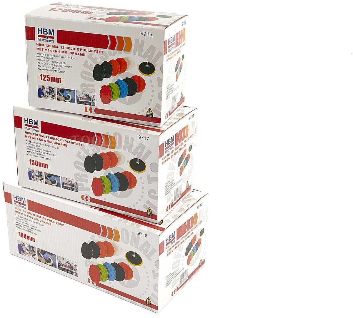 HBM poleringssett med 12 deler med M14 og 6 mm opptak HBM poleringssett med 12 deler med M14 og 6 mm opptak