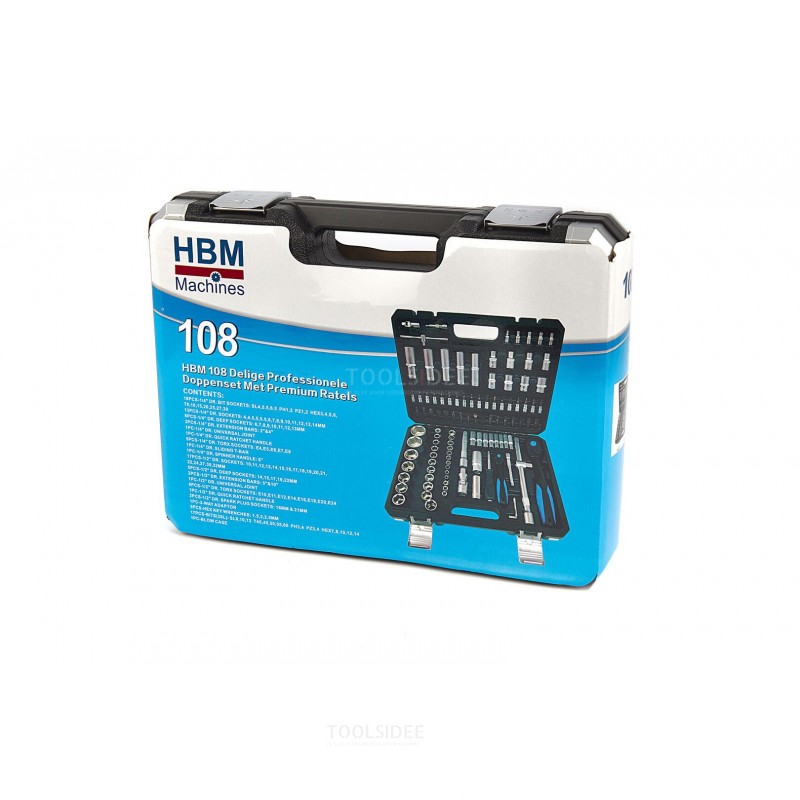 HBM 108 Piece Professional Socket Set with Premium Ratchets