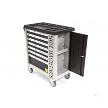 HBM 262 stykke fylt verktøyvogn med 7 skuffer og dør med skuminnlegg.