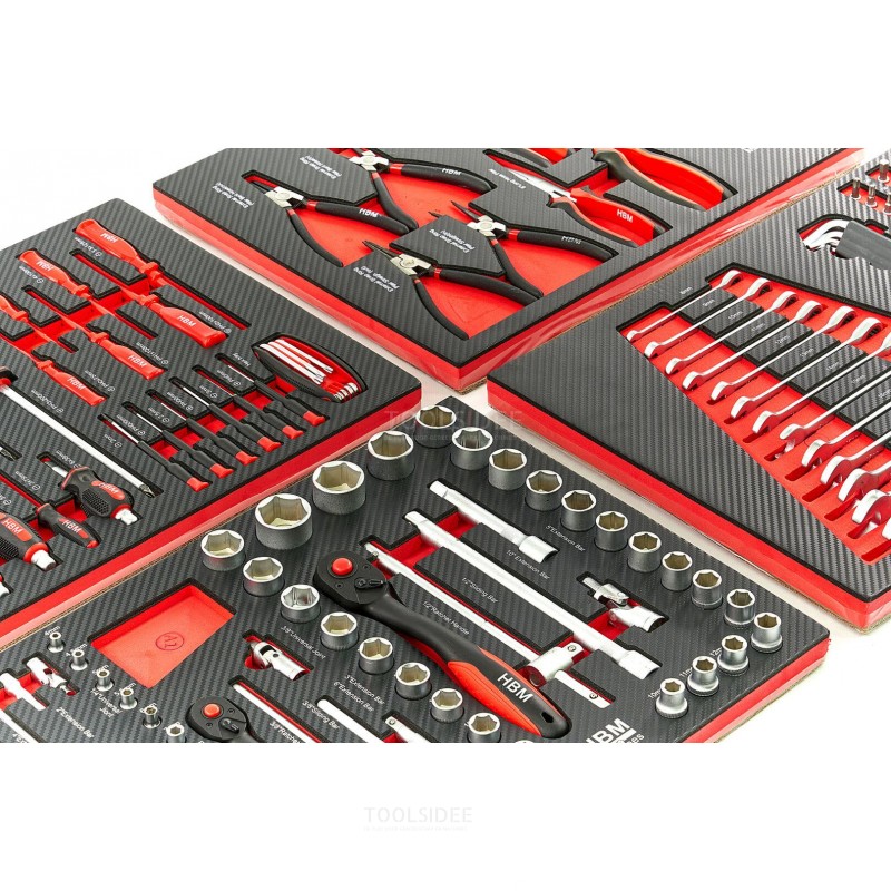 HBM Llenado de herramientas premium de 154 piezas para carro de herramientas - ROJO