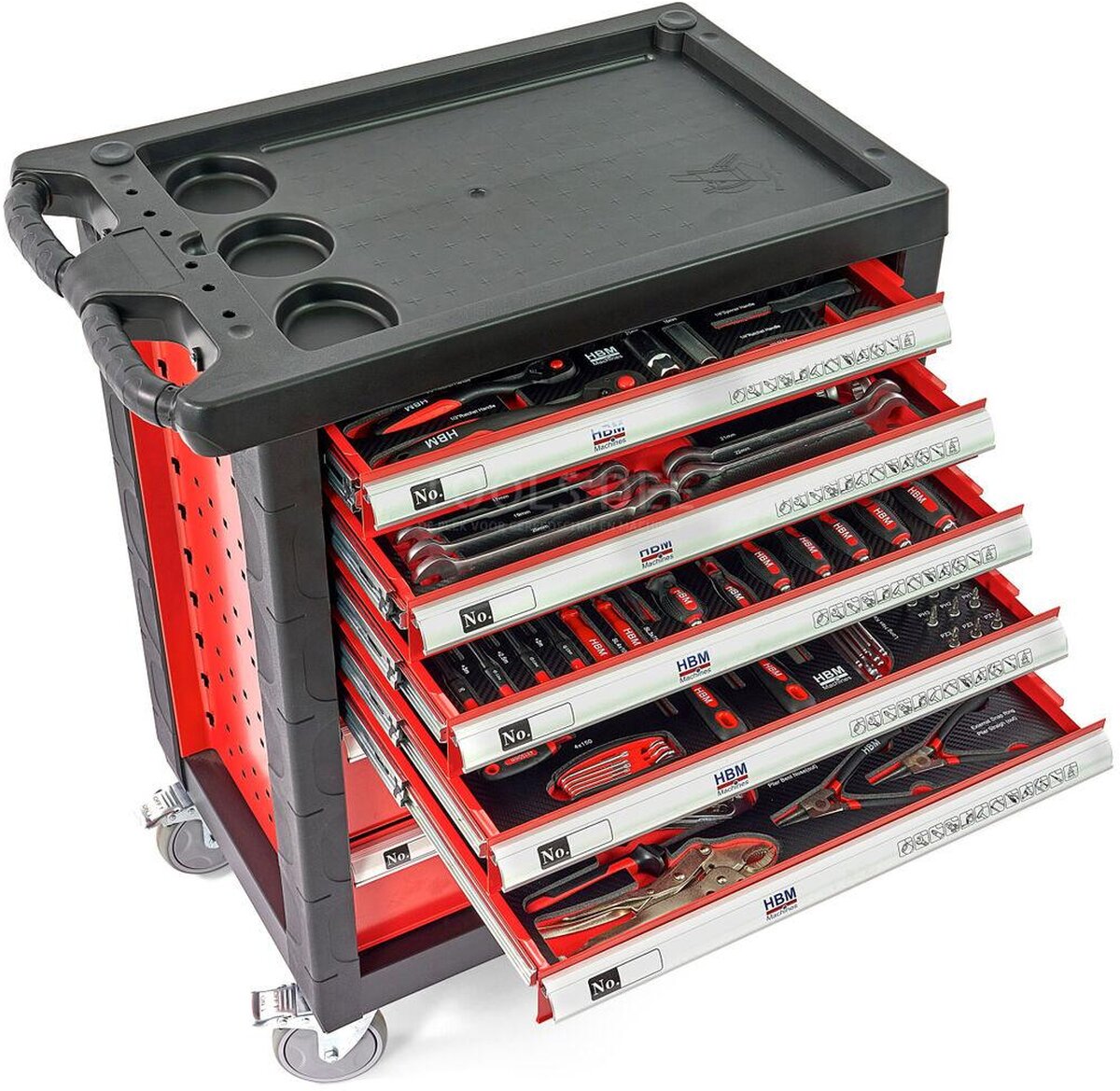 HBM 196 Delige Premium Gevulde gereedschapswagen - ROOD
