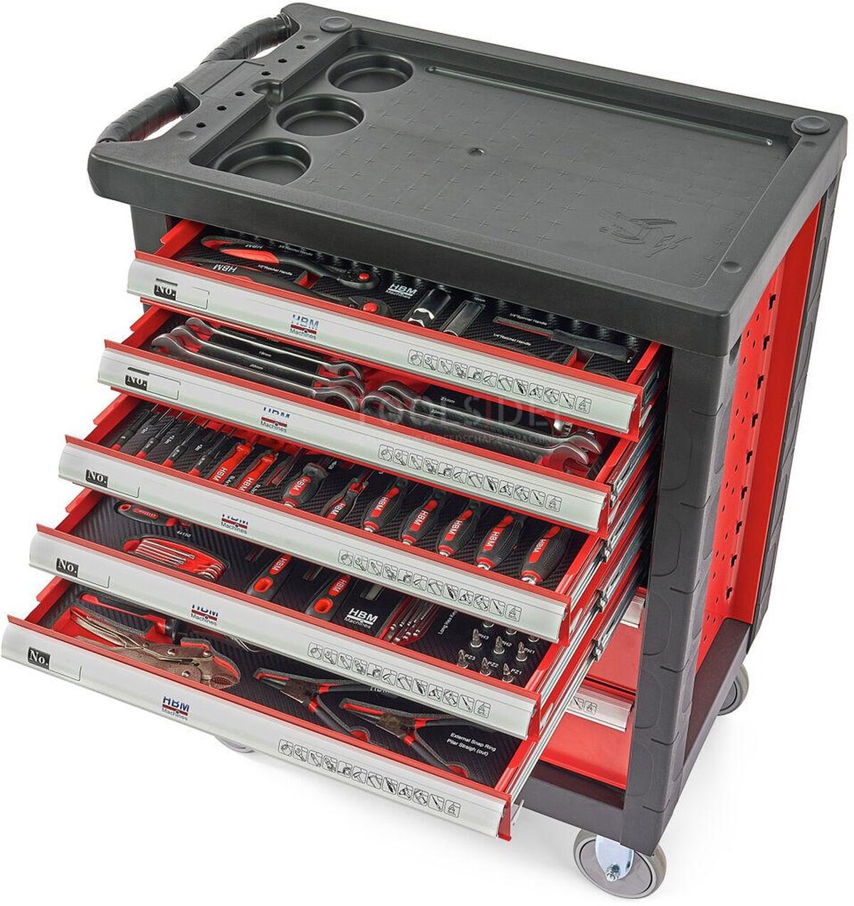 HBM 196 Delige Premium Gevulde gereedschapswagen - ROOD