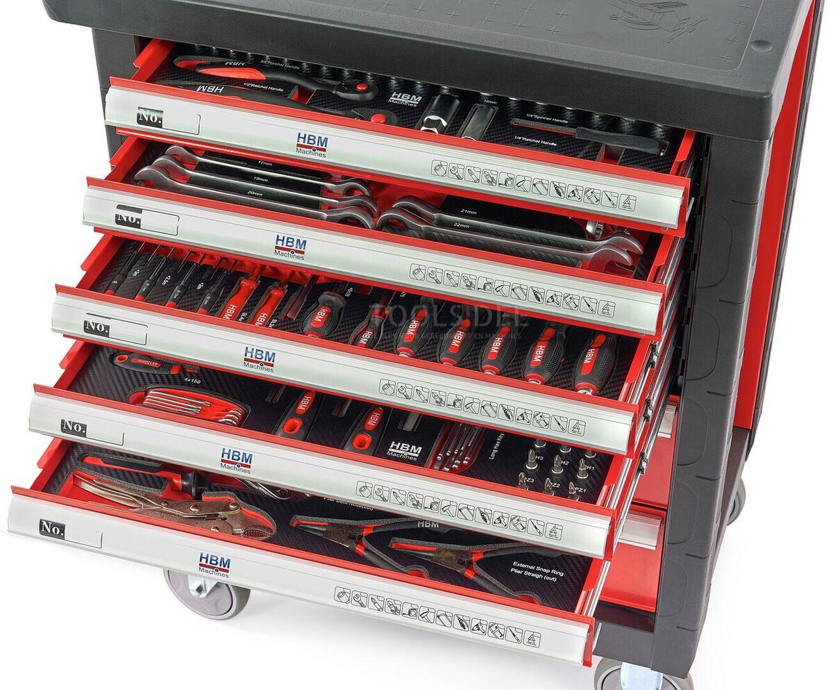 HBM 196 Delige Premium Gevulde gereedschapswagen - ROOD