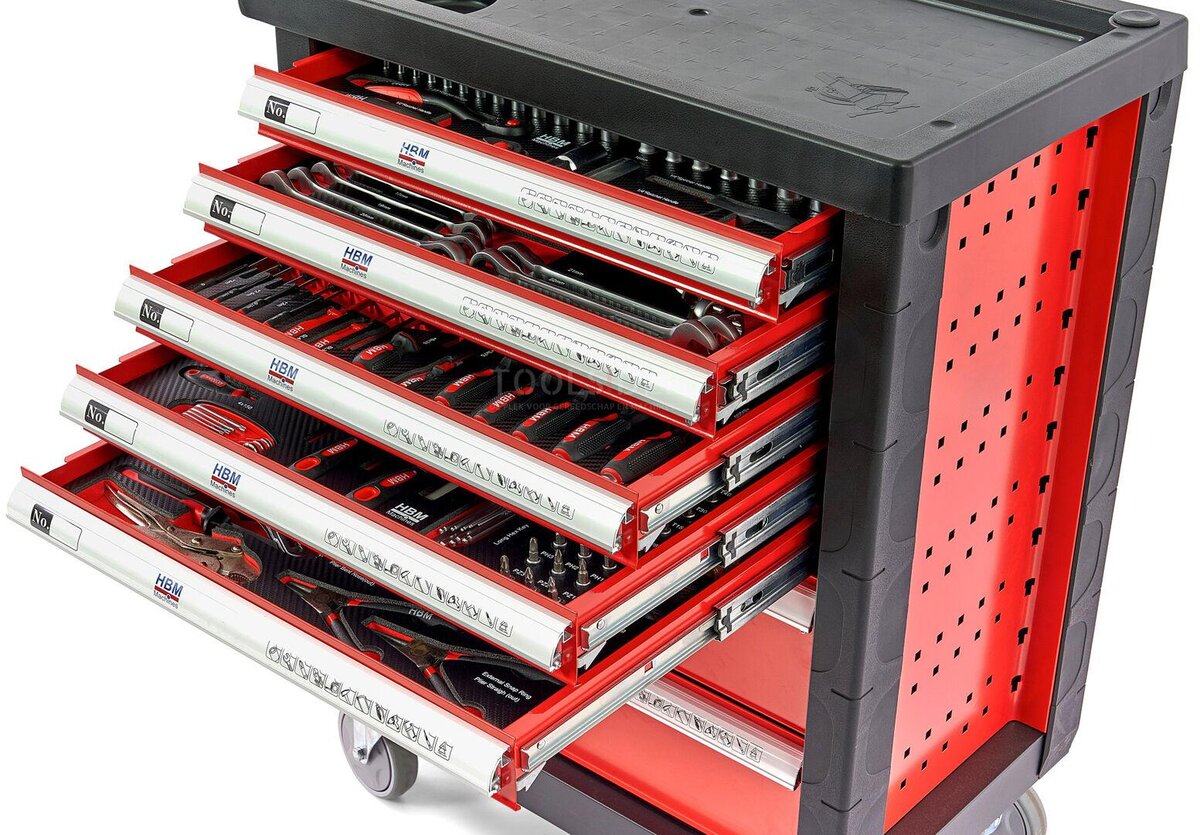 HBM 196 Delige Premium Gevulde gereedschapswagen - ROOD