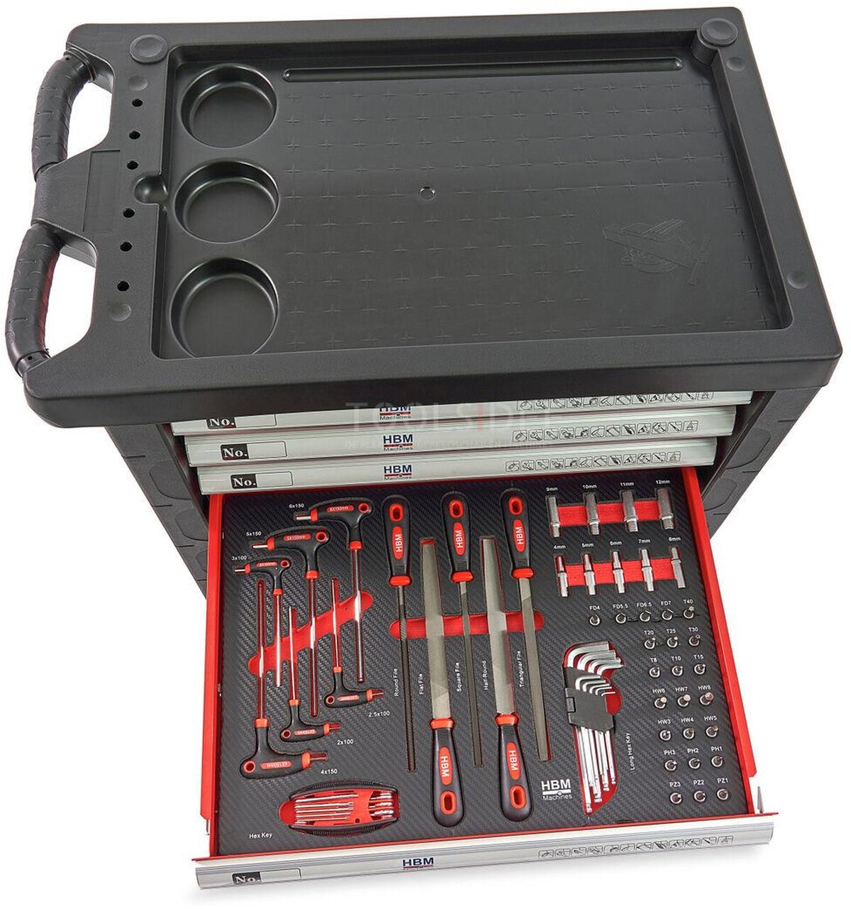 HBM 196 Delige Premium Gevulde gereedschapswagen - ROOD