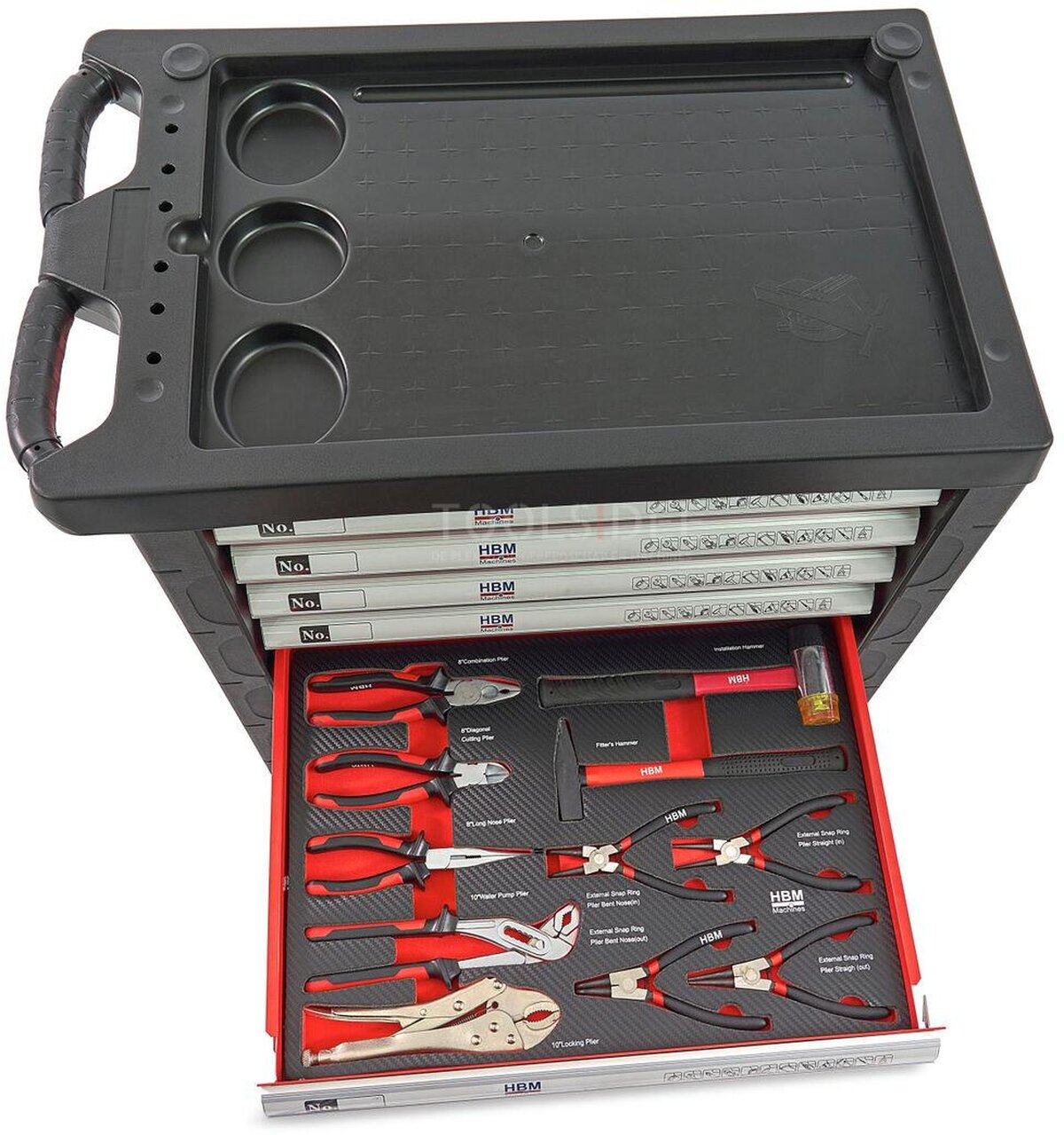 HBM 196 Delige Premium Gevulde gereedschapswagen - ROOD