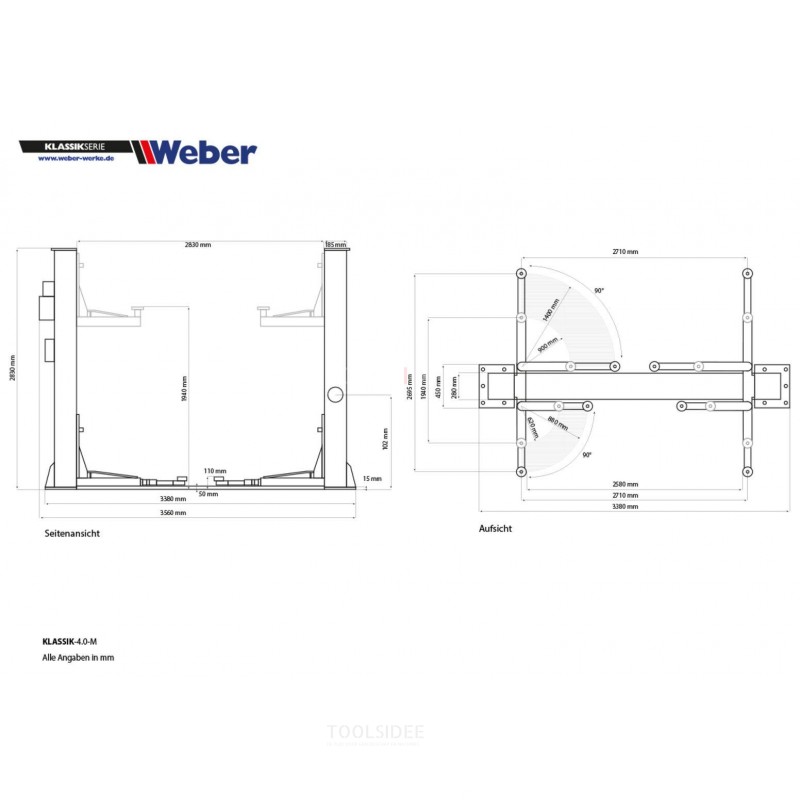 Élévateur hydraulique professionnel Weber à 2 colonnes 4 tonnes