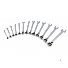 HBM ring, ratchet, open-end wrenches with left / right switching and 15 degrees tilted head