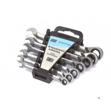 HBM 7-piece ring, ratchet, open-ended spanner set with left / right switching and 15 degrees tilted head