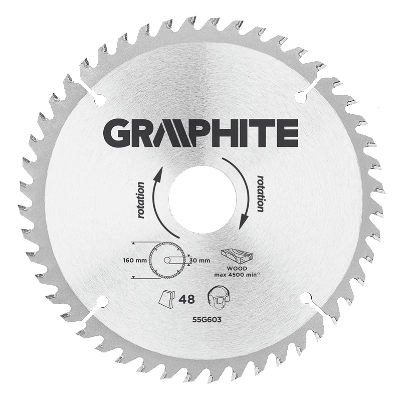 GRAPHITE saw blade 160x30x2,4x48t blade 160mm, axle hole 30mm, teeth 48, thickness 2.4mm, cutting thickness 2.8mm, geometry atb,