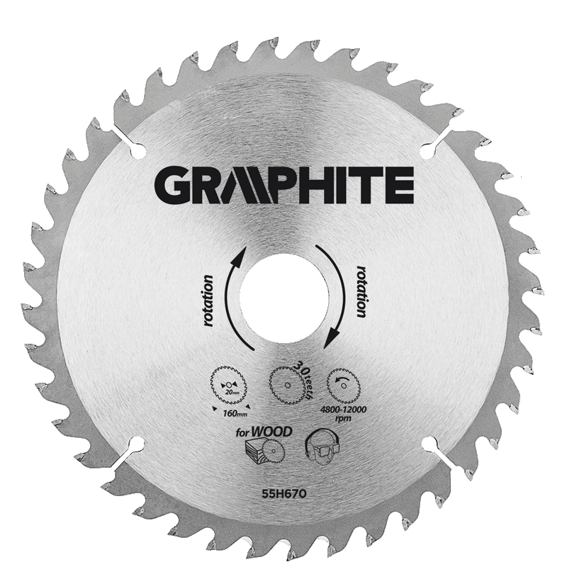 GRAPHITE saw blade 160x20x2,0x30t blade 160mm, axle hole 20mm, teeth 30, thickness 2.0mm, cutting thickness 2.8mm, geometry atb,