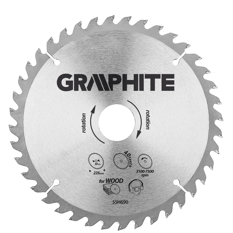 GRAPHITE saw blade 235x30x2.0x40t blade 235mm, axle hole 30mm, teeth 40, thickness 2.0mm, cutting thickness 2.8mm, geometry atb,