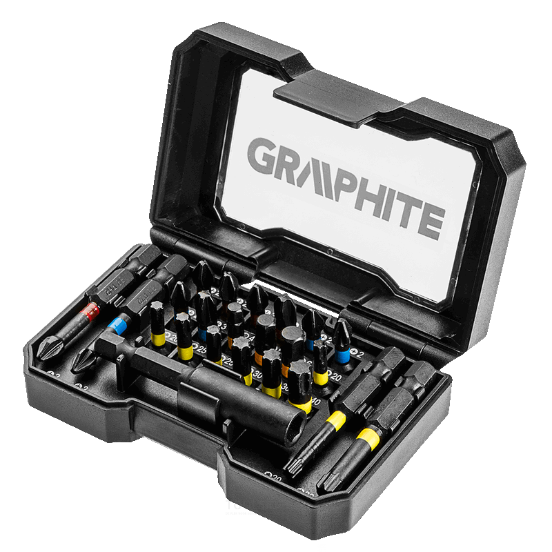 GRAPHITE bitset impact 23-delars äkta s2-stål, kompakt klickbox, kan användas på slagmaskiner