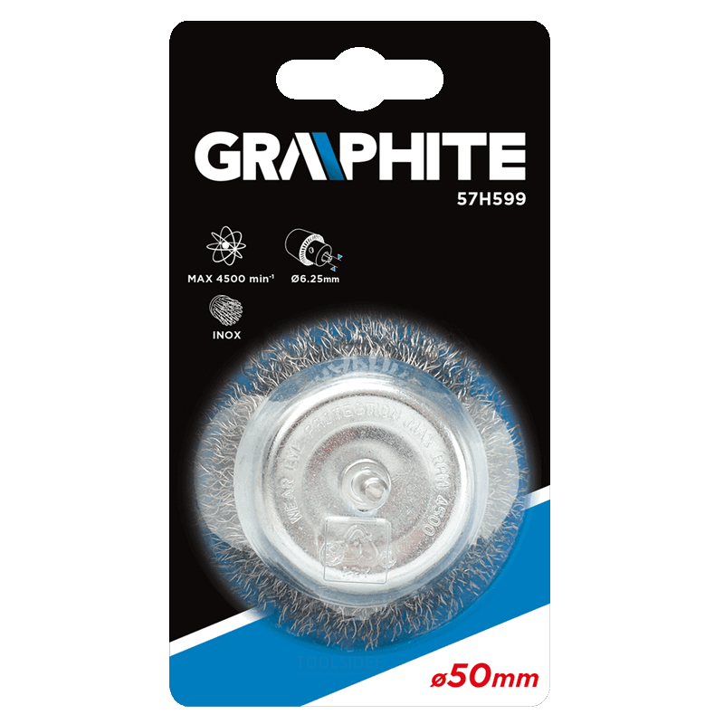 GRAPHITE wire head brush 50x6.1mm inox 0.05mm, drill connection