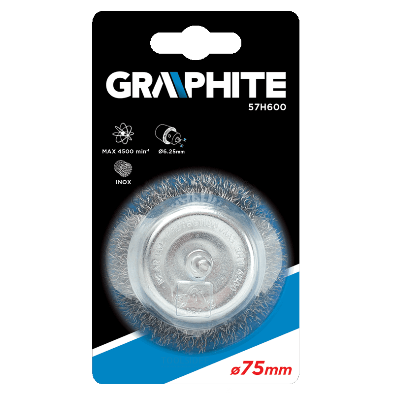 GRAPHITE wire head brush 75x6.1mm inox 0.05mm, drill connection