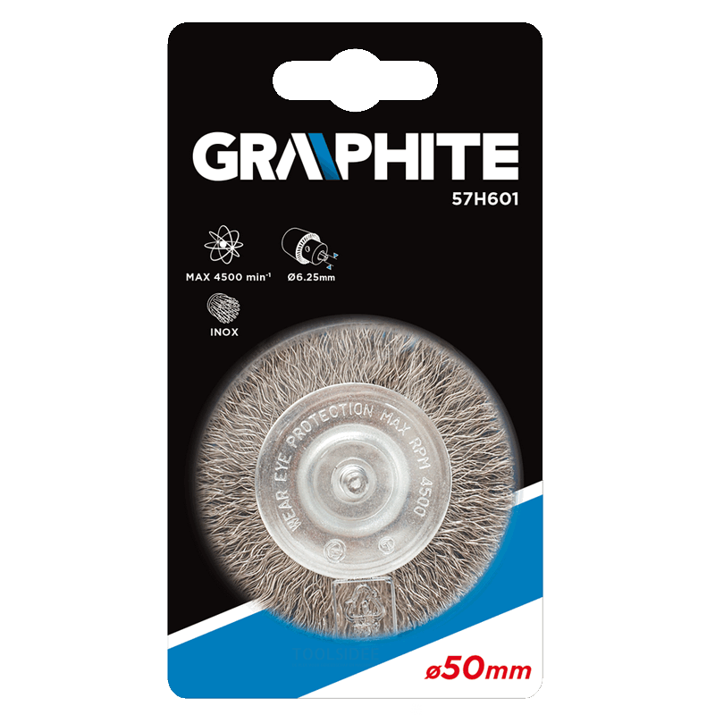 GRAPHITE wire head brush 50x6.1mm inox 0.05mm, drill connection