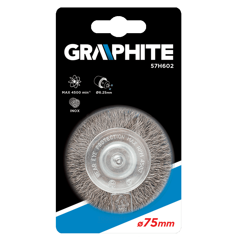 GRAPHITE spazzola metallica 75x6,1 mm inox 0,05 mm, attacco trapano