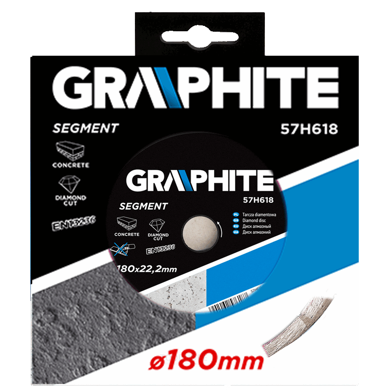 GRAPHITE disco diamantato 180x22,2x8,0x2,5mm, segmento mpa en13236