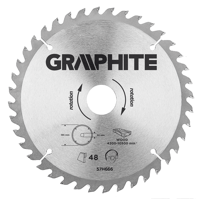 GRAPHITE cirkelsavklinge 190mm 40t blad 190mm, arbor hul 30mm, tænder 40, tykkelse 2.0mm, skæretykkelse 2.8mm, geometri atb, mat