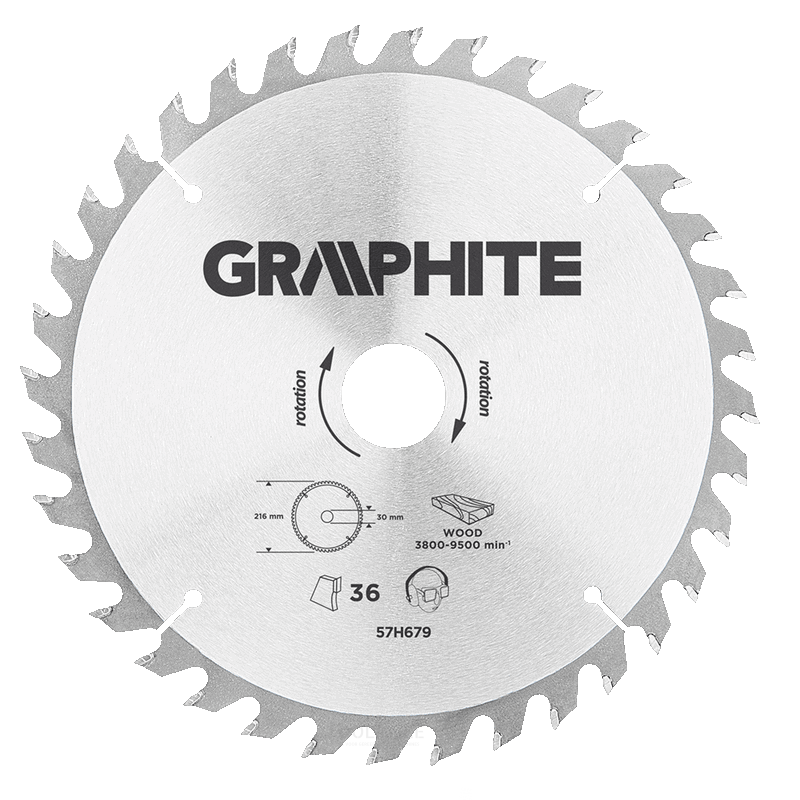 GRAPHITE circular saw blade 216mm 36t blade 216mm, arbor hole 30mm, teeth 36, thickness 2.0mm, cutting thickness 2.8mm, geometry