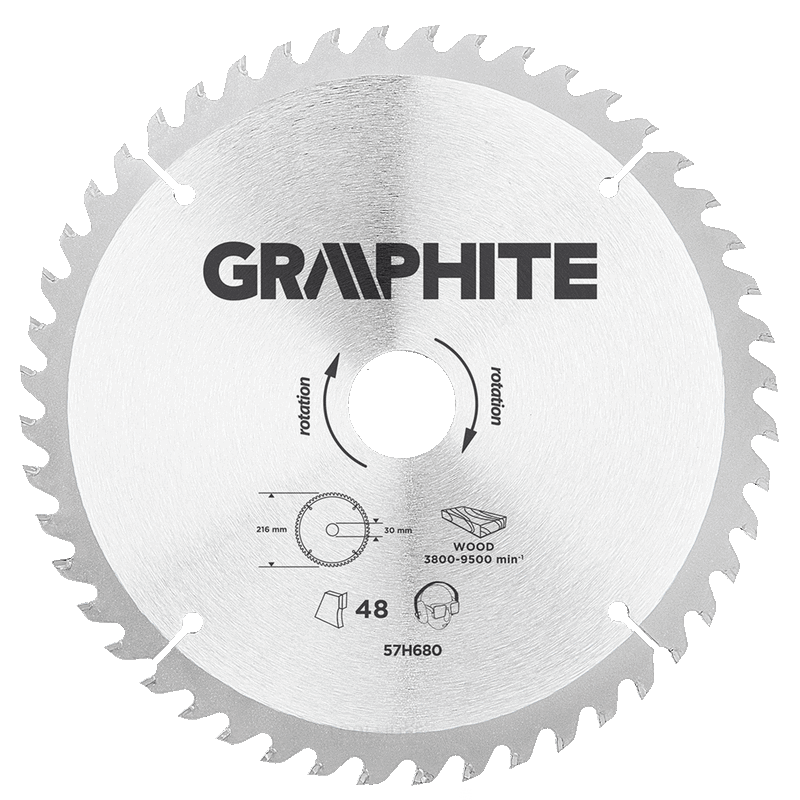 GRAPHITE circular saw blade 216mm 48t blade 216mm, arbor hole 30mm, teeth 48, thickness 2.0mm, cutting thickness 2.8mm, geometry