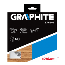 GRAPHITE circelzaagblad 216mm 60t blad 216mm, asgat 30mm, tanden 60, dikte 2,0mm, zaagdikte 2,8mm, geometry atb, materiaal c50 s GRAPHITE circelzaagblad 216mm 60t blad 216mm, asgat 30mm, tanden 60, dikte 2,0mm, zaagdikte 2,8mm, geometry atb, materiaal c50 s