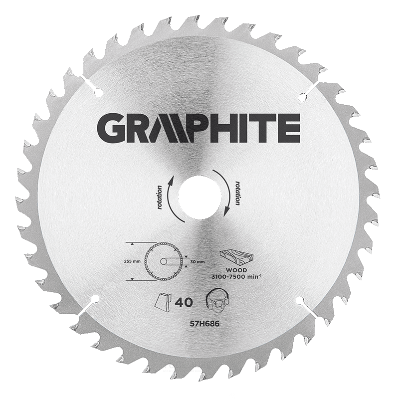 GRAPHITE circular saw blade 255mm 40t blade 144mm, arbor hole 30mm, teeth 40, thickness 2.0mm, cutting thickness 2.8mm, geometry