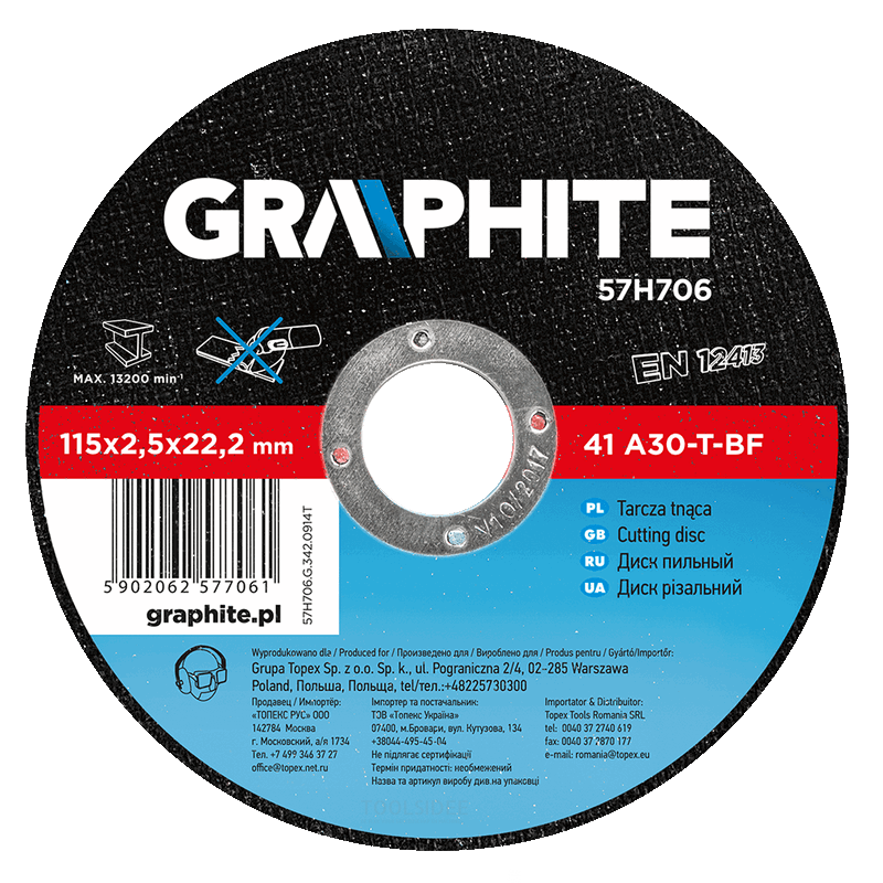 GRAPHITE disque à tronçonner 115x22x2,5 mm métal 41 a60-t-bf